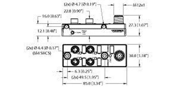 Turck Tb-4M8M-3N2-Fs8 Junction Box - Actuator/Sensor, 4-port, M8 x 1 I/O port with M12 homerun