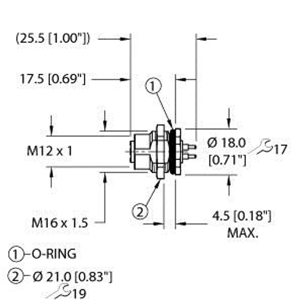 Turck Fkfd46Pt-P/M16 Power Receptacle, Rear Mount