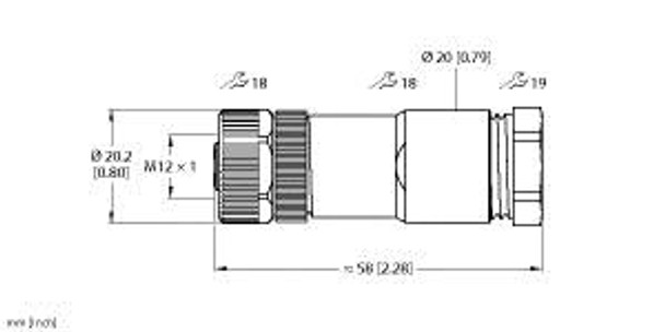 Turck Rk46Pt-S-0 M12 Power, Field-Wireable Connector, Female Connector, M12ÿÿ1, Straight