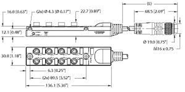 Turck Tb-8M8M-4-0.3-Bsm19 Junction Box - Actuator/Sensor, 8-port, M8x1 I/O Steckplatz mit fest angeschlossener Leitung