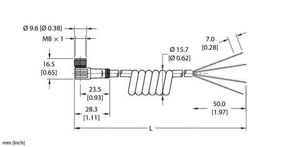 Turck Pkw 4M-3/S90-Sp Single-ended Cordset, Right angle Female Connector