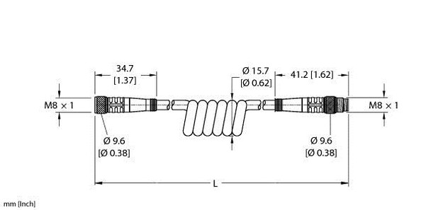 Turck Pkg 3M-3-Psg 3M/S90-Sp Double-ended Cordset, Straight Female Connector to Straight Male Connector
