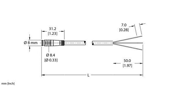 Turck Psg 3-1/S90/S101 Single-ended Cordset, Straight Male Connector