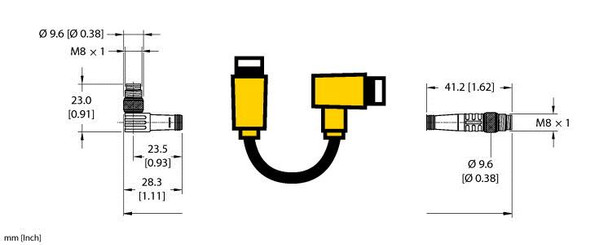 Turck Psw 3M-0.5-Psg 3M Double-ended Cordset, Right angle Male Connector to Straight Male Connector