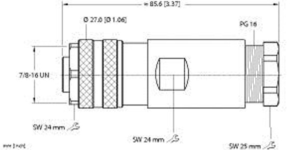 Turck B 4151-0/16 Straight Female Field-wireable, 7/8 Connection, "