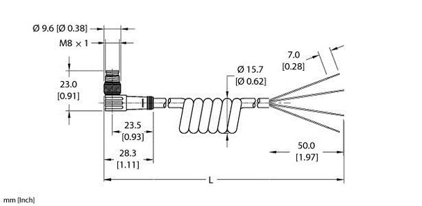 Turck Psw 4M-3/S90-Sp Single-ended Cordset, Right angle Male Connector