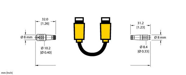 Turck Pkg 3Z-2-Psg 3/S760/S771/S1579 Double-ended Cordset, Straight Female Connector to Straight Male Connector