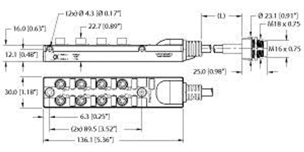 Turck Tb-8M8M-4-0.3-Bsfd19-942 Junction Box - Actuator/Sensor, 8-port, M8x1 I/O Steckplatz mit fest angeschlossener Leitung