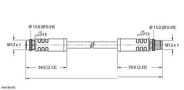 Turck Rkp46Pt-1-Rsp46Pt Power Cable, Extension Cable