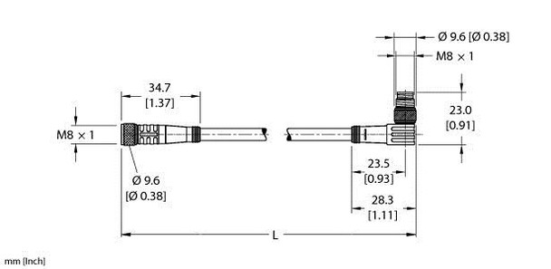 Turck Pkg 3M-0.8-Psw 3M/S90/S618 Actuator and Sensor Cordset, Extension Cordset