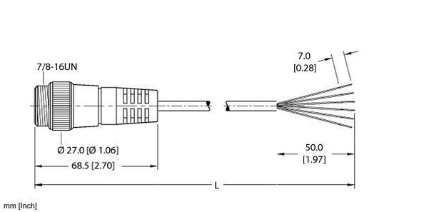 Turck Rsm 66-7M Single-ended Cordset, Straight Male Connector