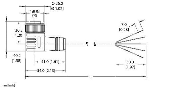 Turck Wkm 50-0.6M Single-ended Cordset, Right angle Female Connector