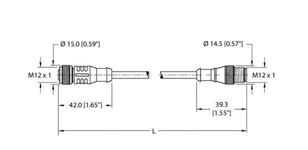 Turck Rk 4.5T-13.1-Rs 4.5T/S653 Double-ended Cordset, Straight Female Connector to Straight Male Connector