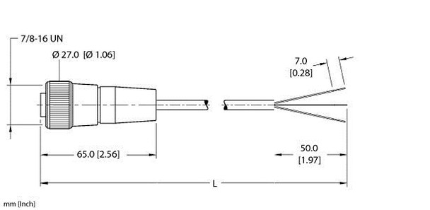 Turck Rkm 38A-1.3M Single-ended Cordset, Straight Female Connector