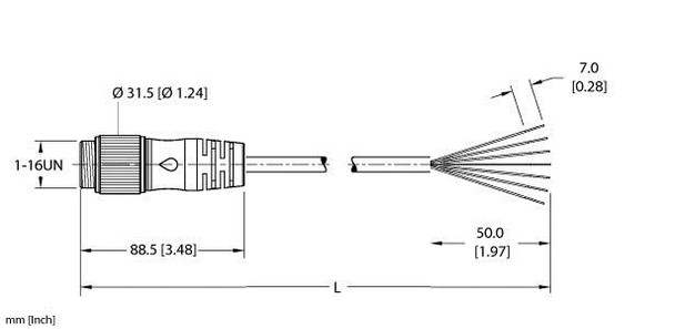 Turck Rsm 76-30M Single-ended Cordset, Straight Male Connector