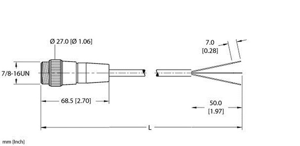 Turck Rsm 36D-5M Single-ended Cordset, Straight Male Connector