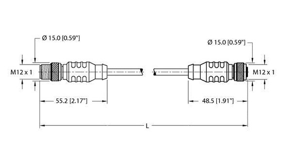 Turck Rsc Rkc 572-0.7M Double-ended Cordset, Straight Male Connector to Straight Female Connector