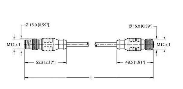 Turck Rssw Rksw 455-2.5M Double-ended Cordset, Straight Male Connector to Straight Female Connector