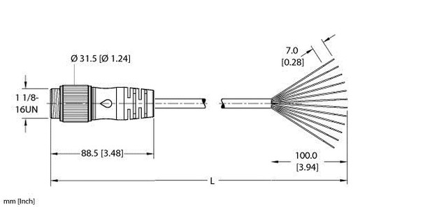 Turck Rsm 126-15M/S1587 Single-ended Cordset, Straight Male Connector