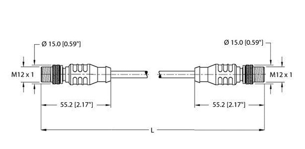 Turck Rssd Rssd 441-0.2M Double-ended Cordset, Straight Male Connector to Straight Male Connector