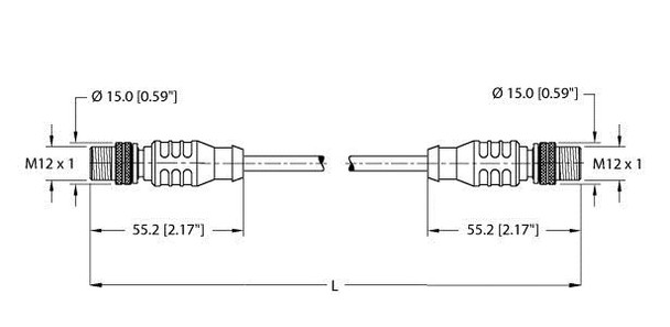 Turck Rssd Rssd 441-44M Double-ended Cordset, Straight Male Connector to Straight Male Connector