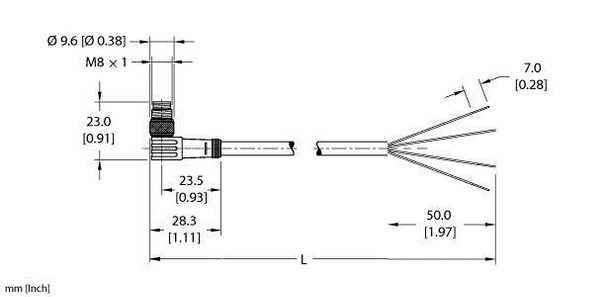 Turck Psw 3M-1/S90/S618 Single-ended Cordset, Right angle Male Connector