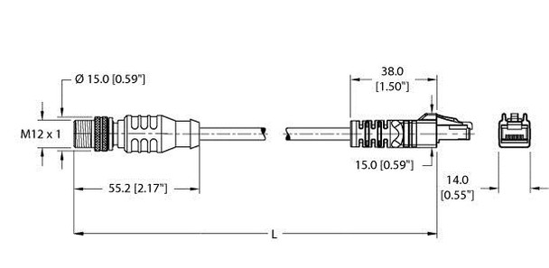 Turck Rssd Rj45 441-6M Double-ended Cordset, Straight Male Connector to Straight Male Connector