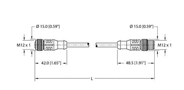 Turck Rk 4.5T-0.3-Rs 4.5T/S2501 Double-ended Cordset, Straight Female Connector to Straight Male Connector