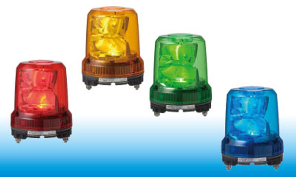 Patlite RLR-M1-Y Rotating LED warning light, dual reflector, brushless motor, IP66, 140mm base, direct mount. Amber