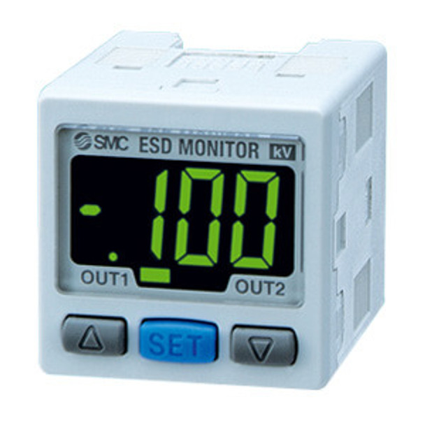 <h2>IZE11, Electrostatic Sensor Monitor</h2><p><h3>The IZE11 is SMC s electrostatic sensor monitor, to be used with the IZD10 sensor. The monitor has a 2-color display and can be bracket or panel mounted. Outputs include 2 switches and 1 analog range. The monitor has multiple functions such as peak and bottom hold, as well as error diagnostics.<br>- </h3>- Comfortable raised rubber setting buttons.<br>- 2-color (red, green) LED display.<br>- 2 switches outputs, plus 1 ~ 5V or 4 ~ 20mA analog output<br>- 0.001 kV minimum unit setting<br>- +/-0.5% F.S. display accuracy (  +/- 1 digit).<br>- Security code and key lock functions<br>- <p><a href="https://content2.smcetech.com/pdf/IZD_IZE.pdf" target="_blank">Series Catalog</a>