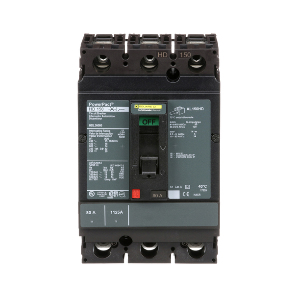 Schneider Electric HDL36080 Molded Case Circuit Breaker 600V 80A