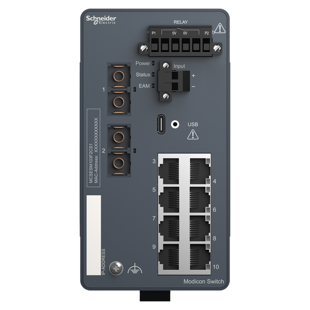 Schneider Electric MCSESM103F2CS1 Modicon Extended Switch 8Tx/2Fx-Sm