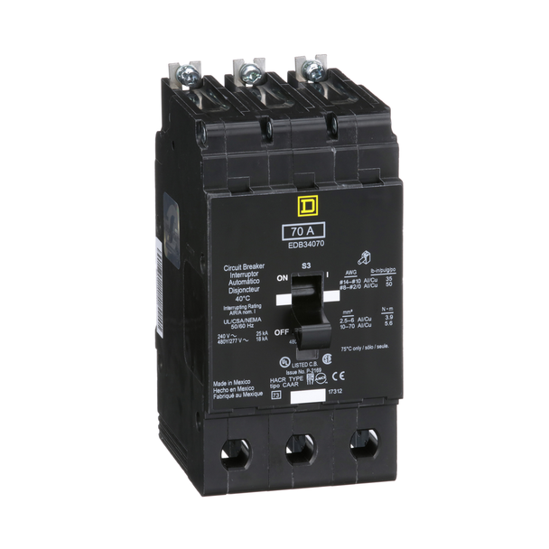Schneider Electric EDB34070 Miniature Circuit Breaker 480Y/277V 70A