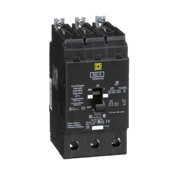 Schneider Electric EDB34100 Miniature Circuit Breaker 480Y/277V 100A