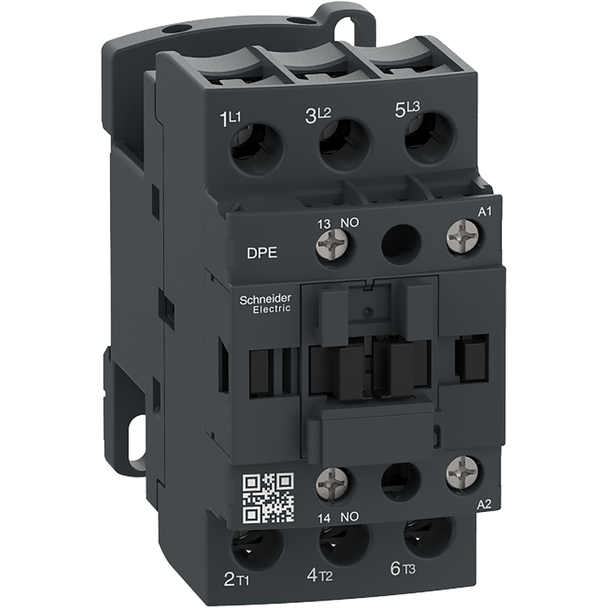 Schneider Electric DPE38B7 IEC contactor,Easy TeSys DPE,nonreversing,38A,3P,20HP at 480V AC,24V 50/60Hz coil