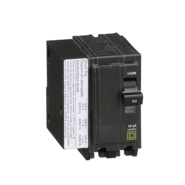 Schneider Electric QO2401021 Mini circuit breaker, QO, 40A, 2 pole, 120/240VAC, 10kA, plug in, AC shunt