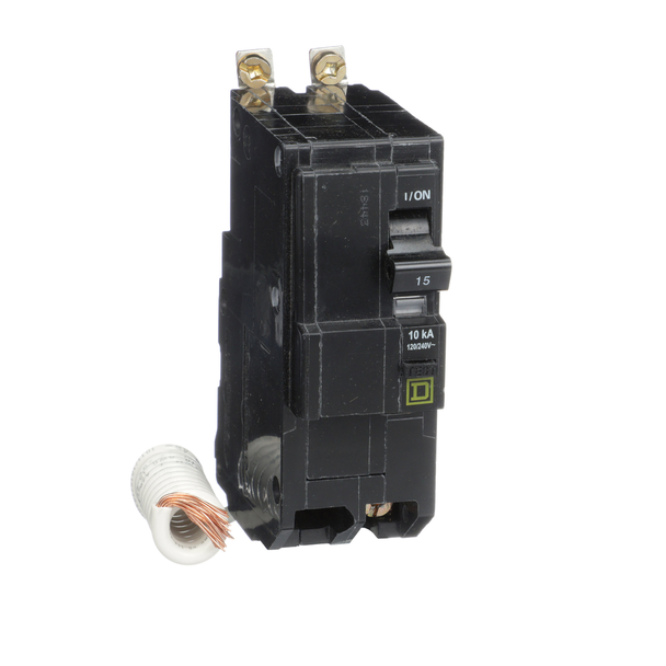 Schneider Electric QOB215EPD Mini circuit breaker, QO, 15A, 2 pole, 120/240VAC, 10kA, bolt on, 30mA grd fault B