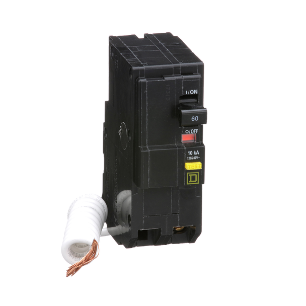 Schneider Electric QO260GFI Mini circuit breaker, QO, 60A, 2 pole, 120/240VAC, 10kA, plug in, 6mA grd fault A, pigtail