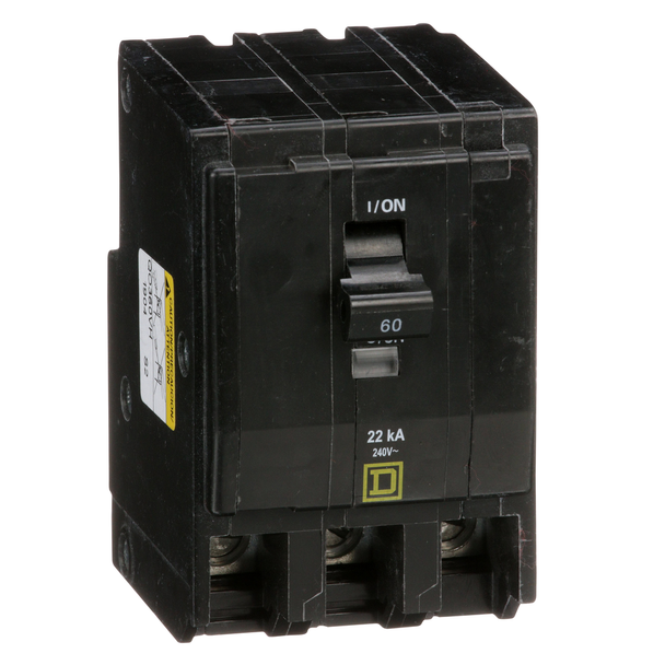 Schneider Electric QO360VH Mini circuit breaker, QO, 60A, 3 pole, 120/240VAC, 22kA, plug in