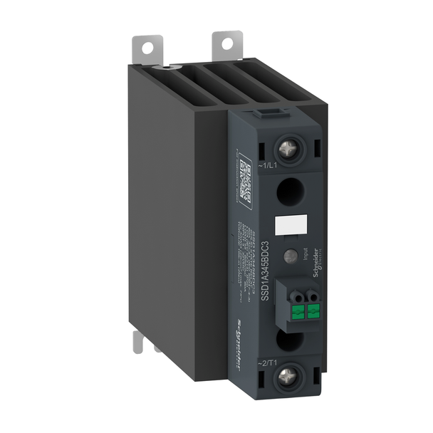 Schneider Electric SSD1A345BDC3 DIN rail mount relay, Harmony Solid State Relays, 45A, zeroVoltage switching, contactor configuration , input 4 to 32V DC, output 48 to 600V AC