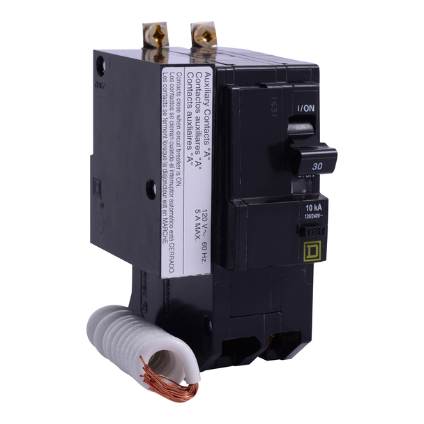 Schneider Electric QOB230EPD1201 Mini circuit breaker, QO, 30A, 2 pole, 120/240VAC, 10kA, bolt on, 30mA grd fault B, aux switch 1B