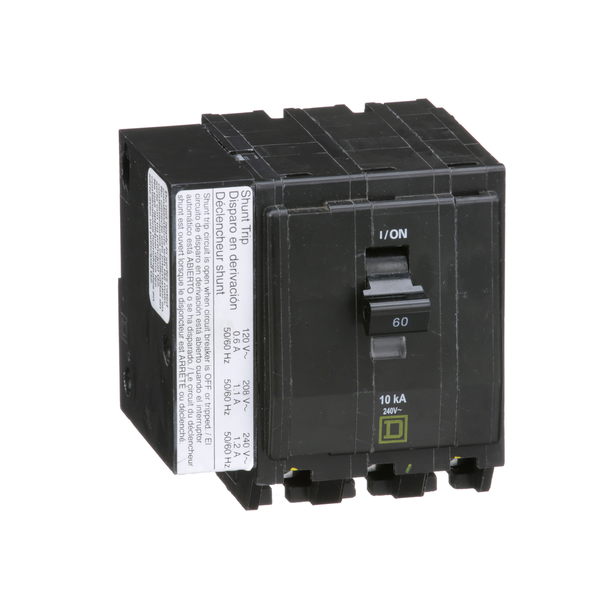 Schneider Electric QO3601021 Mini circuit breaker, QO, 60A, 3 pole, 120/240VAC, 10kA, plug in, AC shunt