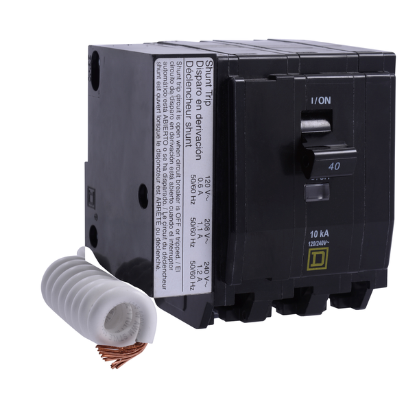 Schneider Electric QO350SWN1021 Mini circuit breaker, QO, 50A, 3 pole, 120/240VAC, 10kA, plug in, switch neutral, AC shunt