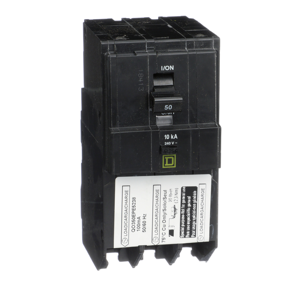 Schneider Electric QO350EPE5238 Mini circuit breaker, QO, 50A, 3 pole, 240VAC, 10kA, plug in, 100mA grd fault B, ring