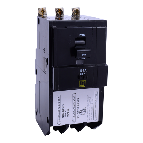 Schneider Electric QOB320EPE Mini circuit breaker, QO, 20A, 3 pole, 240VAC, 10kA, bolt on, 100mA grd fault B