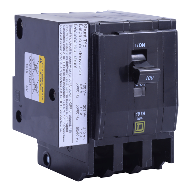 Schneider Electric QO3100VH1021 Mini circuit breaker, QO, 100A, 3 pole, 120/240VAC, 22kA, plug in, AC shunt