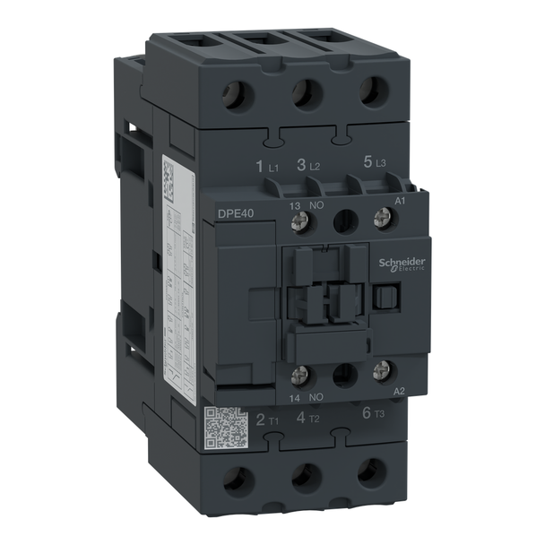 Schneider Electric DPE40G7 IEC contactor,Easy TeSys DPE,nonreversing,40A,3P,25HP at 480V AC,120V AC 50/60Hz coil