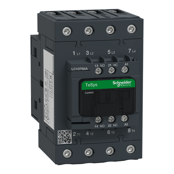 Schneider Electric LC1DT60AF7 IEC contactor, TeSys Deca, nonreversing, 60A resistive, 4 pole, 4 NO, 110VAC 50/60Hz coil, open style