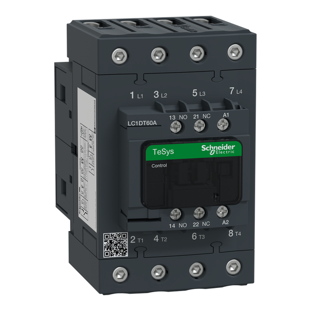 Schneider Electric LC1DT60AP7 IEC contactor, TeSys Deca, nonreversing, 60A resistive, 4 pole, 4 NO, 230VAC 50/60Hz coil, open style