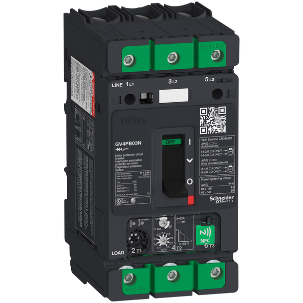 Schneider Electric GV4PB03N Motor circuit breaker, TeSys Deca, 3P, 3.5A, Icu 50kA, thermal magnetic, multifunction, UL489